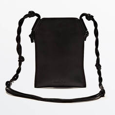 Мини-сумка с плетеным ремнем Massimo Dutti Leather, черный
