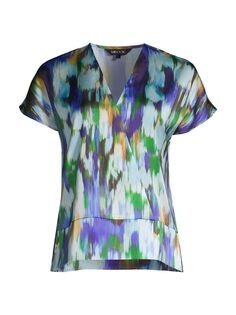 Акварельная блузка с V-образным вырезом Misook, разноцветный