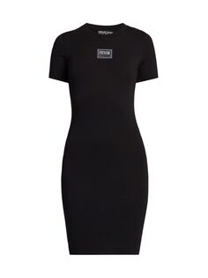 Платье-футболка из эластичного хлопка с круглым вырезом Versace Jeans Couture, черный