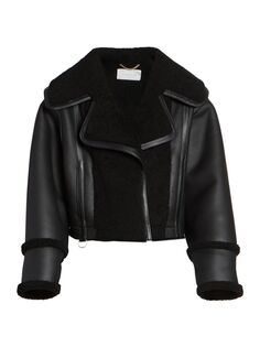 Мотоциклетная куртка из кожи и овчины Victoria Beckham, черный