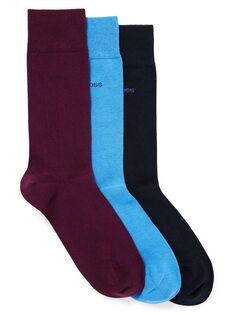 Набор из трех пар хлопчатобумажных носков стандартной длины. BOSS, синий