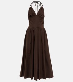 Поплиновое платье миди с вырезом халтер Bottega Veneta, коричневый