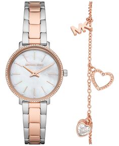 Женские двухстрелочные двухцветные часы Pyper с браслетом из нержавеющей стали, 32 мм, комплект браслетов, 2 предмета Michael Kors