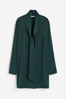 Платье H&amp;M Tie-detail Satin, темно-зеленый H&M