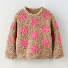 Свитер Zara Printed Knit, бежевый/розовый