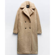 Пальто Zara Extra-Long Faux Shearling, светло-коричневый