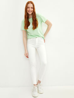 Женские джинсовые брюки с высокой талией и очень облегающим кроем с карманами и деталями LCW Jeans