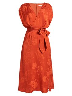 Жаккардовое платье-миди с цветочным принтом и поясом Fara Santorelli