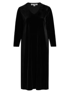 Платье-миди из эластичного бархата Caroline Rose, Plus Size, черный