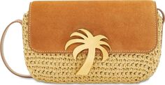 Сумка кросс-боди Palm Angels Woven Palm Bridge Suede, коричневый/золотистый