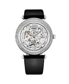 Женские часы Legacy, черная кожа, серебристый циферблат, круглые часы 45 мм Stuhrling, черный