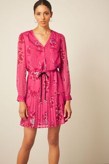 Шифоновое мини-платье с завязкой на талии Next, розовый