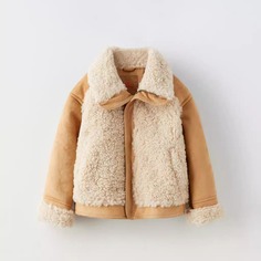 Куртка ZARA Fleece Reversible, бежевый/коричневый