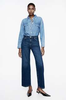 Прямые укороченные удобные джинсы с завышенной талией z1975 ZARA, синий