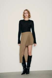 Контрастная асимметричная юбка со складками ZARA, коричневый