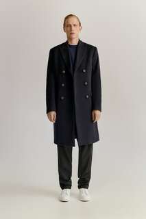 Пальто из смесовой шерсти и кашемира, ограниченная серия ZARA, темно-синий
