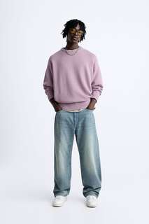 Фактурный хлопковый свитер ZARA, розовый