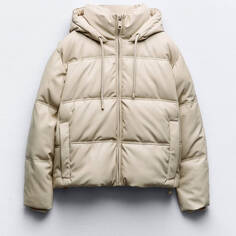 Куртка-анорак Zara Wind Protection Faux Leather Cropped, экрю