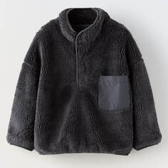Свитшот Zara Faux Fur With Snap Buttons, темно-серый