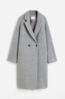 Пальто H&amp;M Double-breasted Wool-blend, светло-серый H&M