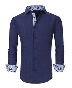 Мужская классическая рубашка slim fit business в морском стиле на пуговицах Azaro Uomo, темно-синий