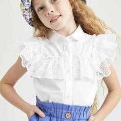 Блузка с коротким рукавом для девочки Defacto Regular Fit, белый