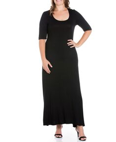 Плюс размер Платье макси с рукавами до локтя 24seven Comfort Apparel, черный