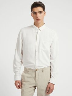 GUESS Рубашка из смесового льна с длинными рукавами, чисто-белый