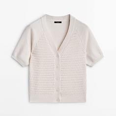 Кардиган Massimo Dutti Short Sleeve Knit Crochet, кремовый