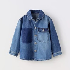 Рубашка ZARA Patchwork Denim, синий