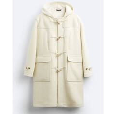 Пальто с капюшоном Zara Wool Blend, бежевый