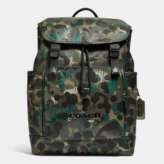 Рюкзак Coach Outlet League Flap Backpack With Camo Print, темно-зеленый/черный
