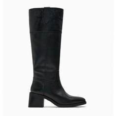 Сапоги Zara Leather Mid Heel, черный