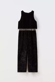 Комбинезон ZARA Rhinestone Velour, черный