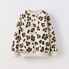 Толстовка ZARA Animal Print, бежевый/черный/коричневый