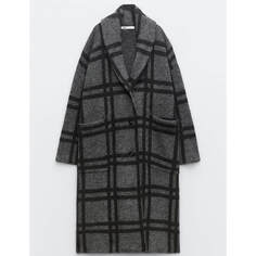 Пальто Zara Check Knit Jacquard, серый