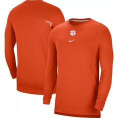 Мужская оранжевая футболка Clemson Tigers 2021 Sideline Football Coaches UV Performance с длинным рукавом и v-образным вырезом Nike
