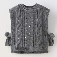 Жилет Zara Knit With Faux Pearl Detail, серый