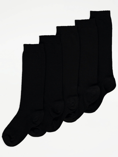 Черные носки до колена с высоким содержанием хлопка (5 пар) George., черный