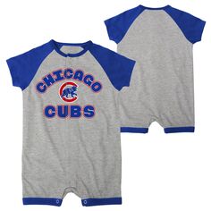 Комбинезон с длинными кнопками и регланами для новорожденных и младенцев Heather Grey Chicago Cubs Extra Base Hit Outerstuff