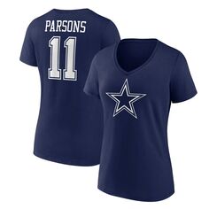 Женская футболка Fanatics с логотипом Micah Parsons темно-синего цвета со значком игрока Dallas Cowboys, именем и номером, с v-образным вырезом Fanatics