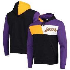 Мужской черный флисовый пуловер с капюшоном Mitchell &amp; Ness Los Angeles Lakers из твердой древесины Classics с цветными блоками