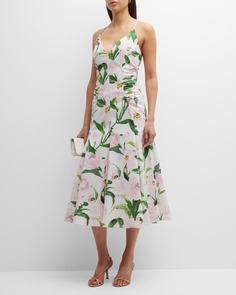 Платье миди с цветочным принтом и V-образным вырезом Carolina Herrera