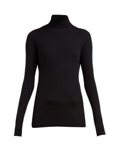 Кашемировый свитер в тонкую рубчику с высоким воротником Raey, черный