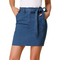 Женская короткая юбка-карандаш с высокой резинкой на талии и поясом, с карманами ALLEGRA K