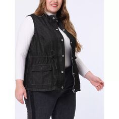 Женская модная куртка без рукавов больших размеров на молнии, джинсовый жилет на шнуровке Agnes Orinda, черный