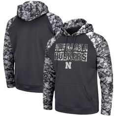 Мужской темно-серый пуловер с капюшоном Nebraska Huskers OHT Military Appreciation Digi Camo, большой и высокий пуловер Colosseum