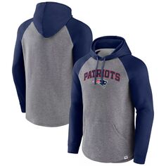 Мужской пуловер с капюшоном с принтом реглан серого/темно-синего цвета New England Patriots By Design Fanatics