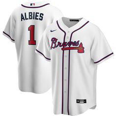 Мужская белая футболка Ozzie Albies Atlanta Braves, домашняя реплика с именем игрока Nike
