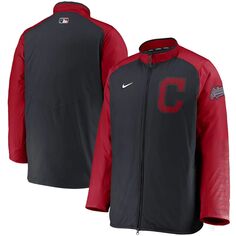 Мужская темно-синяя куртка с молнией во всю длину Cleveland Indians Authentic Collection Dugout Nike